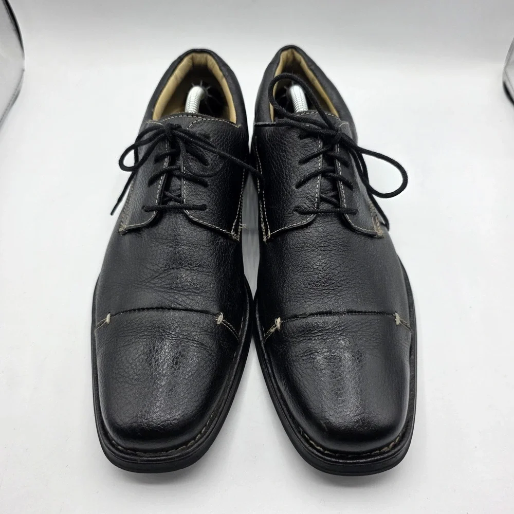 Belvedere Dress Shoes Mens 8.5 D Black‎ Leather Florence Oxford Pebbled Cap Toe